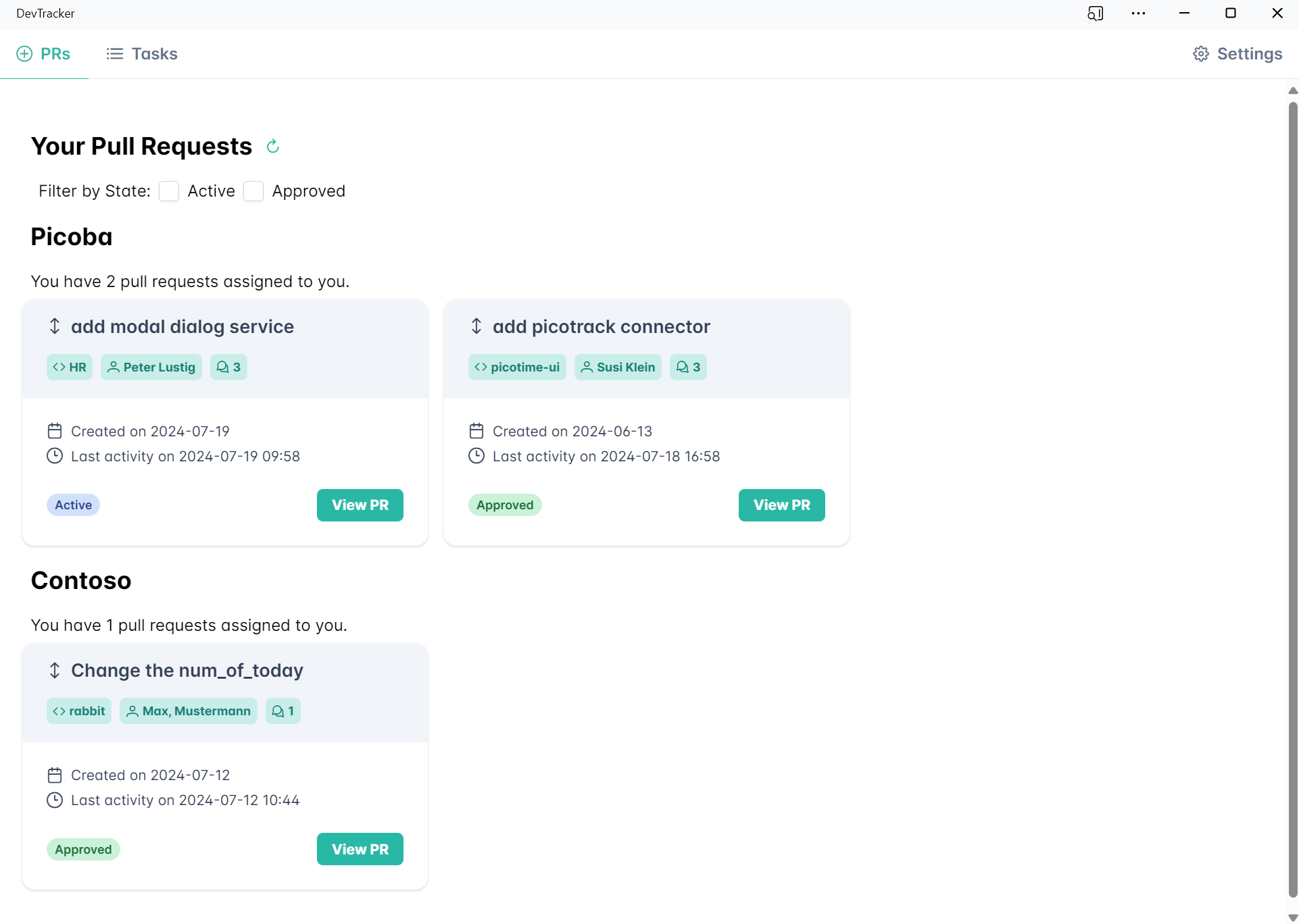 DevTracker dashboard screenshot